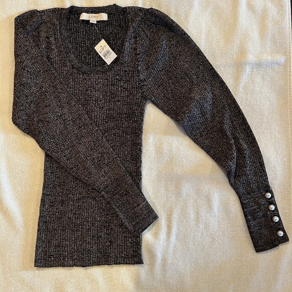 NWT LOFT Sparkly Long Sleeve Puff Shoulder Top